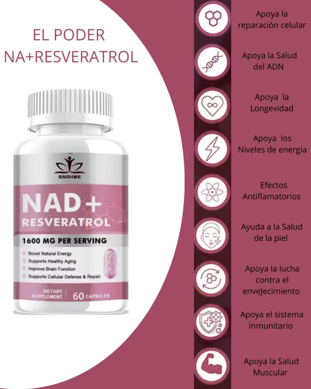 NAD+ Liposomal con Resveratrol - Antiedad Celular (60 cápsulas)